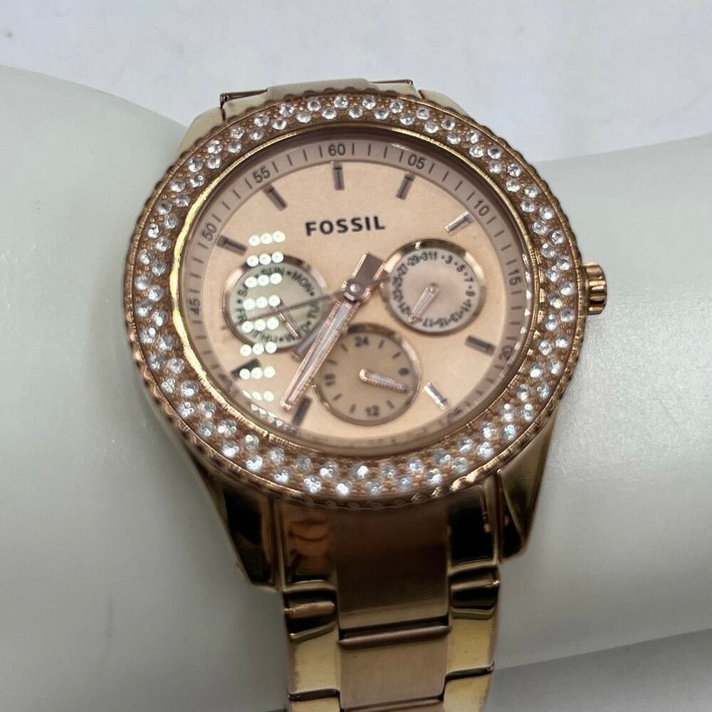 Fossil Stella‎ ES3003 Stainless Steel Analog Rose Dial Quartz Watch DE315 XS